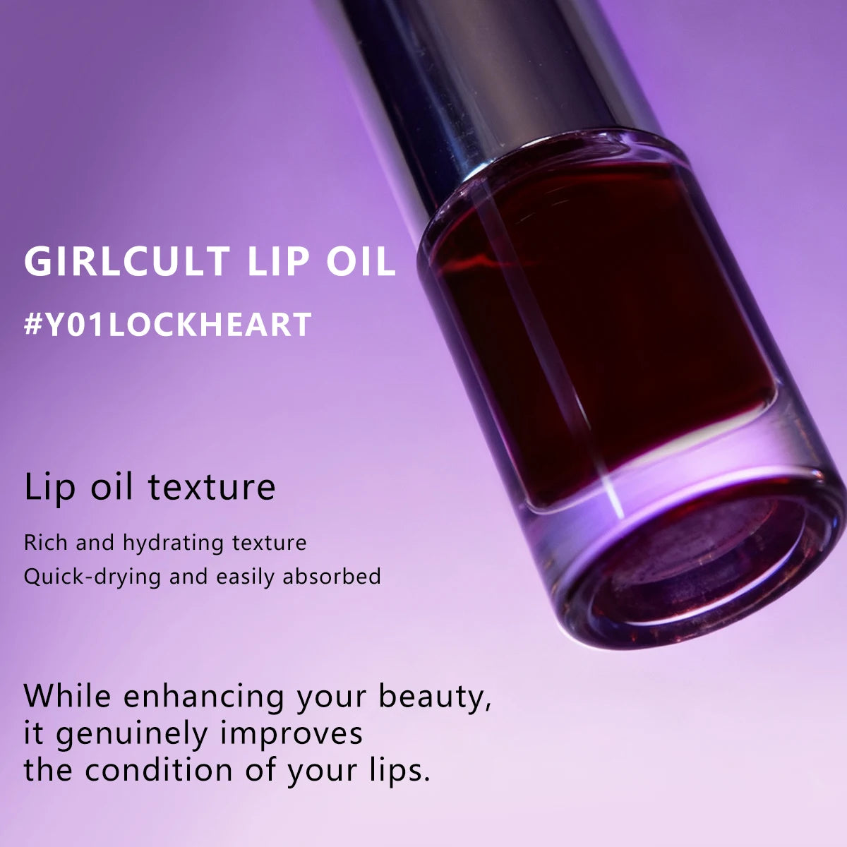 Girlcult Lip Oil Y01 Lockheart,Moisturizing&Non-Greasy,Glass Lip Effect,High-Shine Mirror Finish,Deep Lip Hydration,Light Makeup