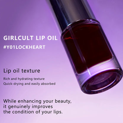 Girlcult Lip Oil Y01 Lockheart,Moisturizing&Non-Greasy,Glass Lip Effect,High-Shine Mirror Finish,Deep Lip Hydration,Light Makeup