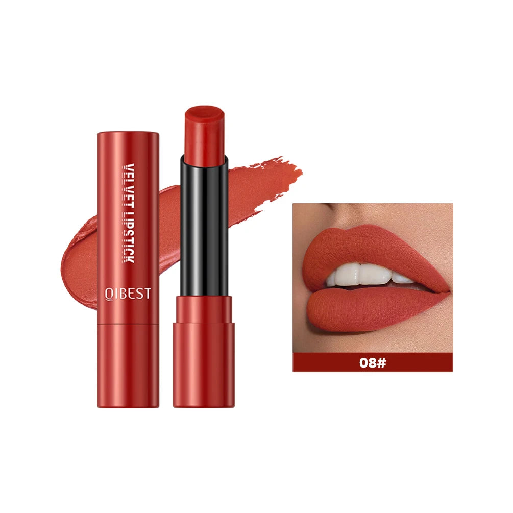 QIBESTNatural Velvet Matte Lipstick Long-lasting 10 Color Lip Stain Lightweight Moisturizing Lip Balm Women Makeup New Lip Tint