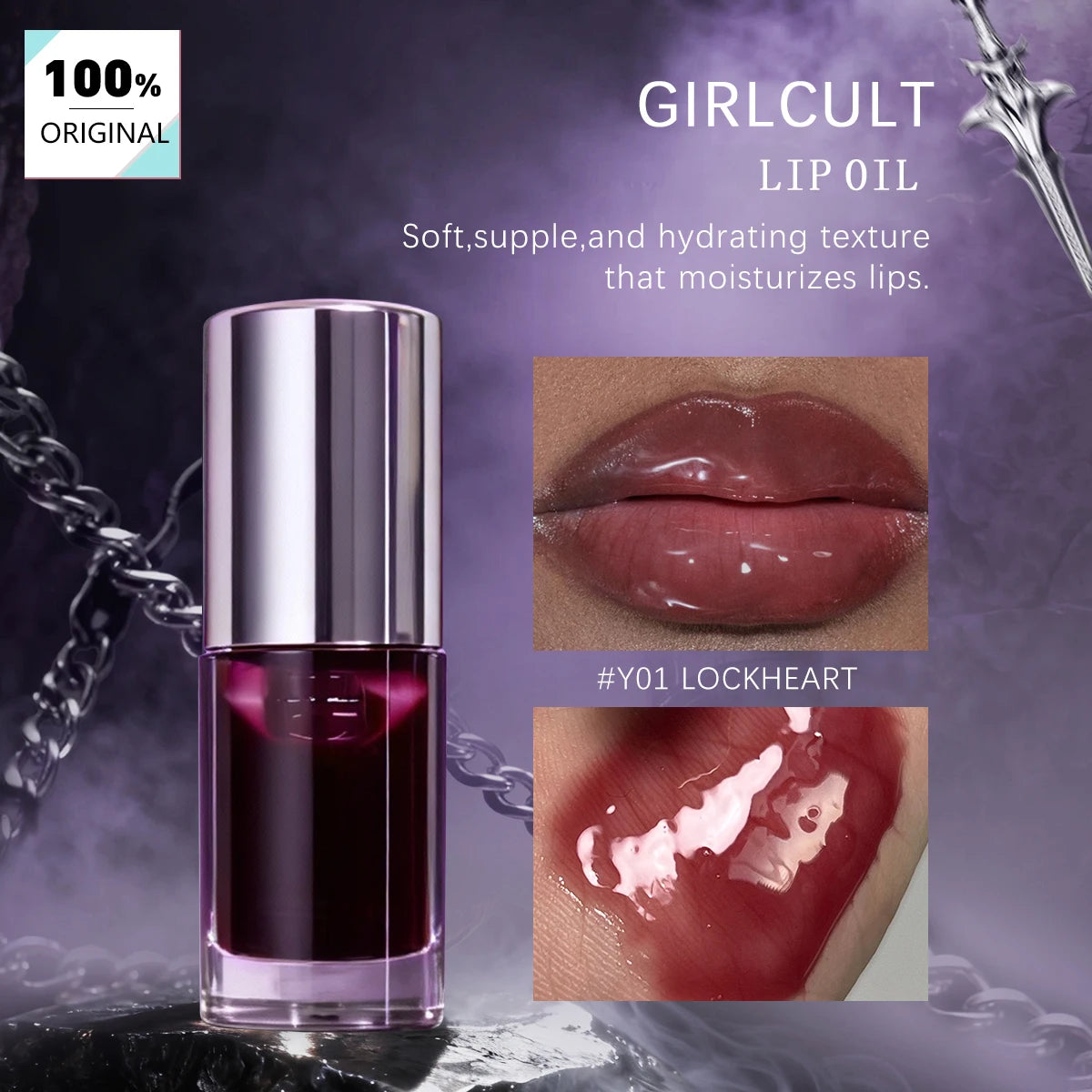 Girlcult Lip Oil Y01 Lockheart,Moisturizing&Non-Greasy,Glass Lip Effect,High-Shine Mirror Finish,Deep Lip Hydration,Light Makeup