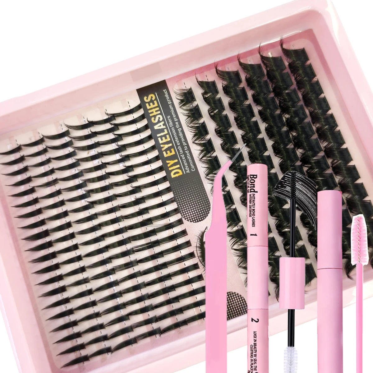 60row DIY Lash Extension Kit Clusters Individual Eyelashes Kit Mix Styles 10-18mm with Bond and Seal Eye Makeup Tool