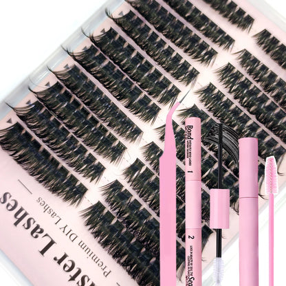 60row DIY Lash Extension Kit Clusters Individual Eyelashes Kit Mix Styles 10-18mm with Bond and Seal Eye Makeup Tool