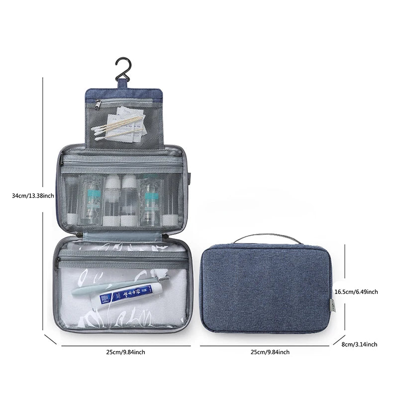 Large Waterproof Hanging Toiletry Bag - Foldable Travel Makeup and Cosmetic Organizer Case for Bathroom Supplies