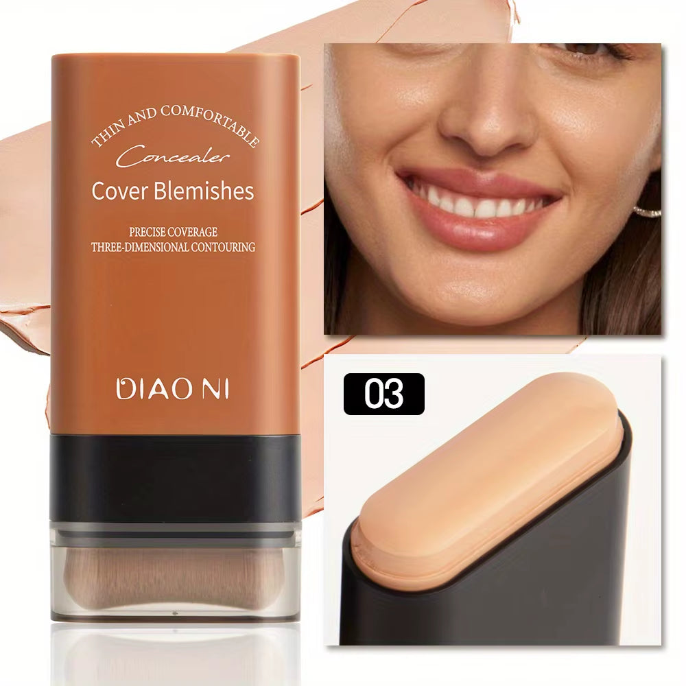 Long-Lasting Foundation Stick with Concealer Brush for Enhanced Skin Brightness