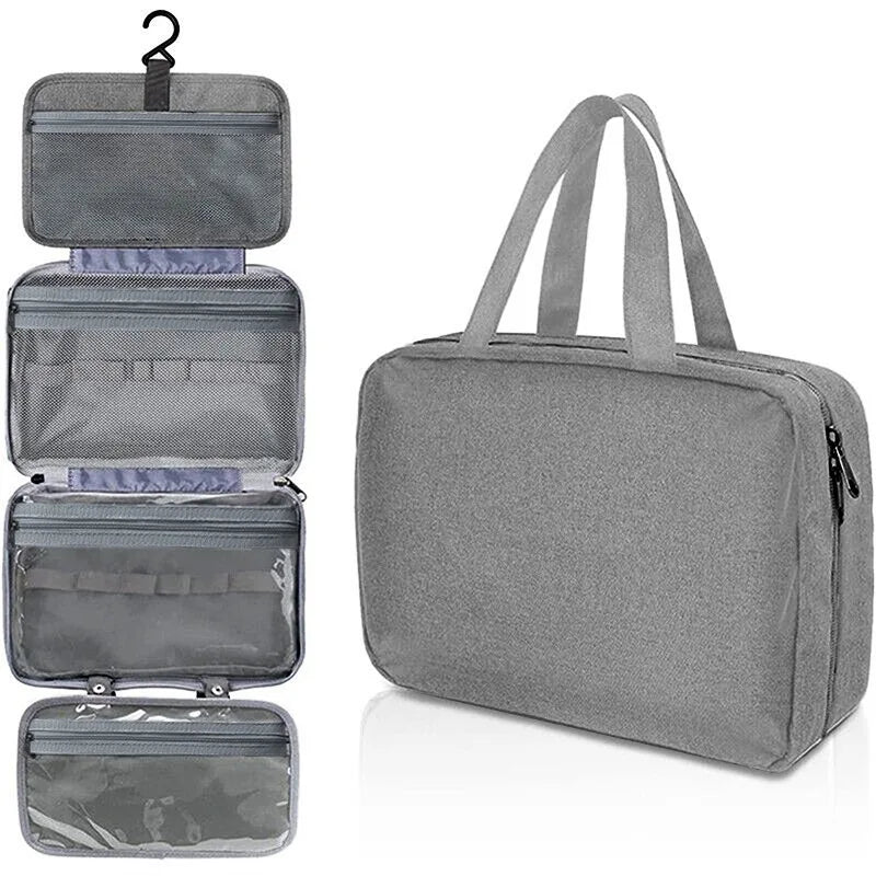 Large Waterproof Hanging Toiletry Bag - Foldable Travel Makeup and Cosmetic Organizer Case for Bathroom Supplies