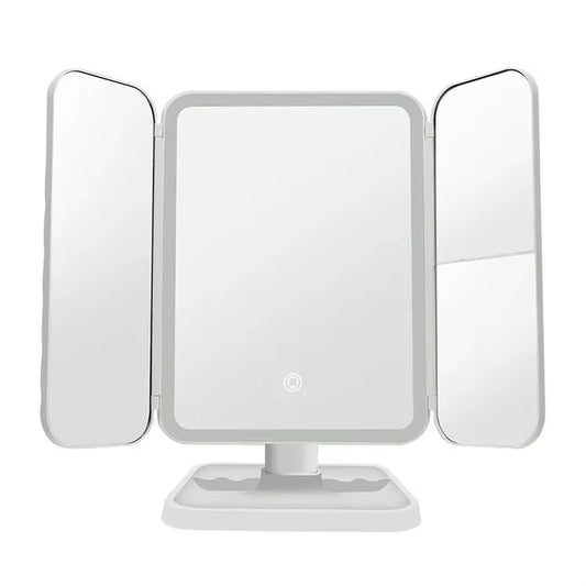 Tri-Fold LED Makeup Mirror with Smart Lighting for Enhanced Beauty Application