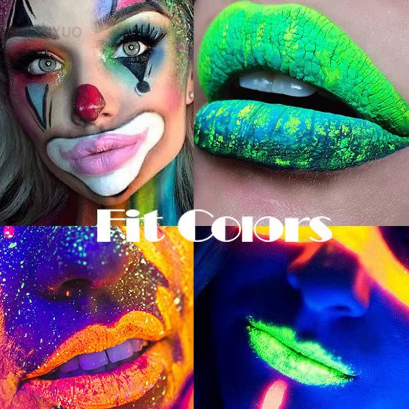 12-Color Waterproof Neon Eyeliner Cream - UV Blacklight Fluorescent Face and Body Makeup for Halloween