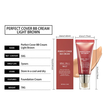 BB Cream SPF 42 PA+++ Tinted Moisturizer with Full Coverage Concealer for Dark Circles and Fine Lines