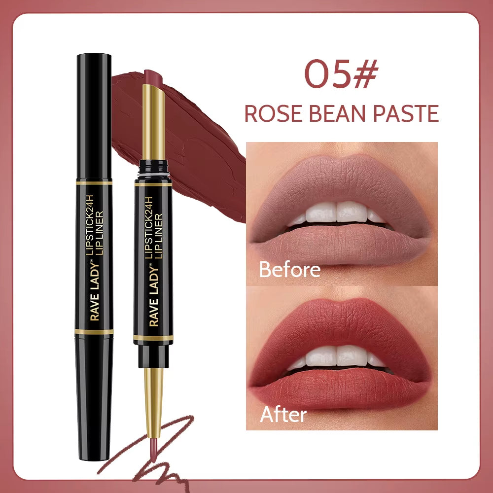 2-in-1 Matte Lipstick and Lipliner Pencil Set - 6 Colors, Waterproof, Long-Lasting, Perfect for Holiday Gifting