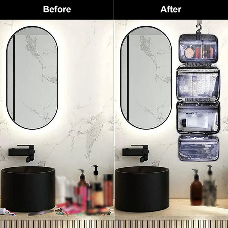 Large Waterproof Hanging Toiletry Bag - Foldable Travel Makeup and Cosmetic Organizer Case for Bathroom Supplies