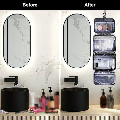 Large Waterproof Hanging Toiletry Bag - Foldable Travel Makeup and Cosmetic Organizer Case for Bathroom Supplies