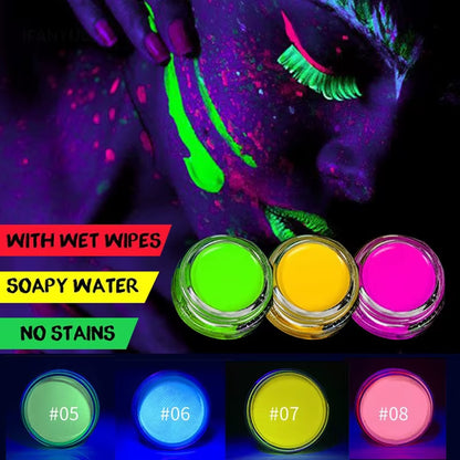 12-Color Waterproof Neon Eyeliner Cream - UV Blacklight Fluorescent Face and Body Makeup for Halloween