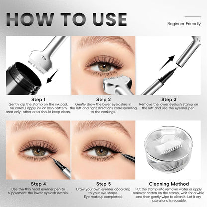 Lower Lash Stamp and 2-In-1 Waterproof Eyeliner Set with Reusable Eyelash Stamp for Makeup Application