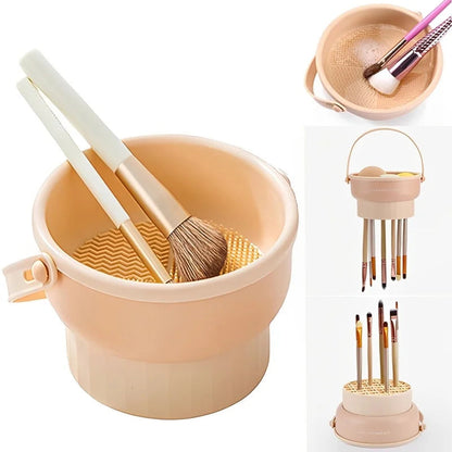 3-in-1 Silicone Makeup Brush Cleaner Mat with Foldable Washing Bowl and Drying Tools for Brushes and Sponges