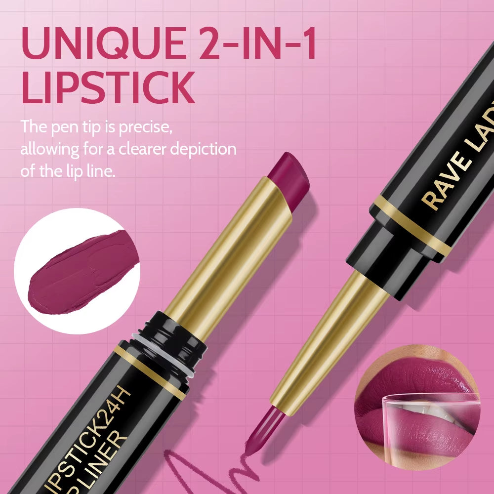 2-in-1 Matte Lipstick and Lipliner Pencil Set - 6 Colors, Waterproof, Long-Lasting, Perfect for Holiday Gifting