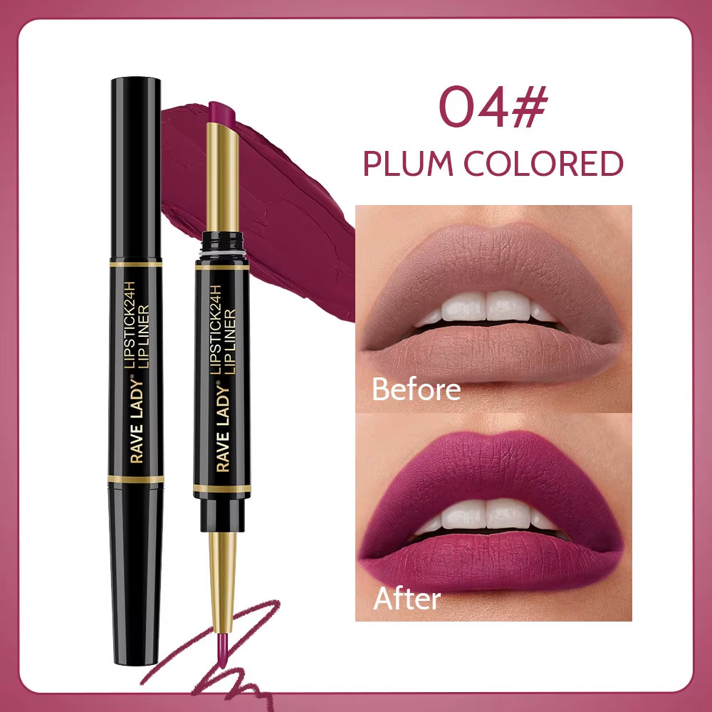 2-in-1 Matte Lipstick and Lipliner Pencil Set - 6 Colors, Waterproof, Long-Lasting, Perfect for Holiday Gifting