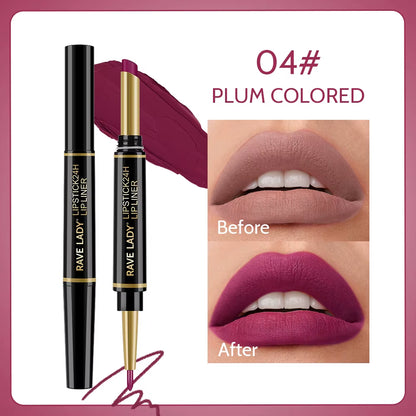 2-in-1 Matte Lipstick and Lipliner Pencil Set - 6 Colors, Waterproof, Long-Lasting, Perfect for Holiday Gifting