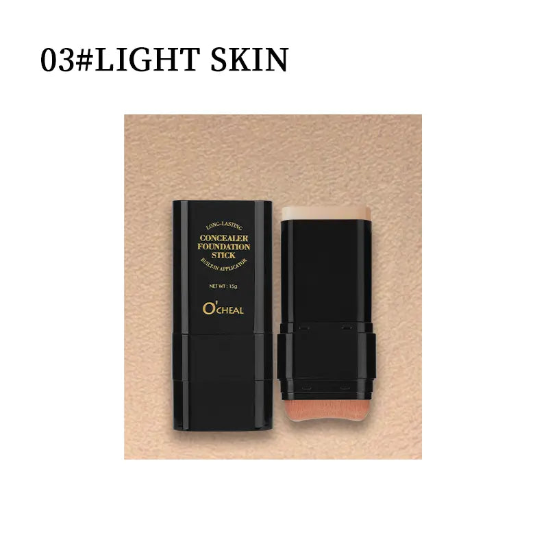 2-in-1 Concealer Stick with Brush - Waterproof Flawless Coverage Hydrating Long-Wearing Foundation for Women and Girls - Lightweight Matte Finish