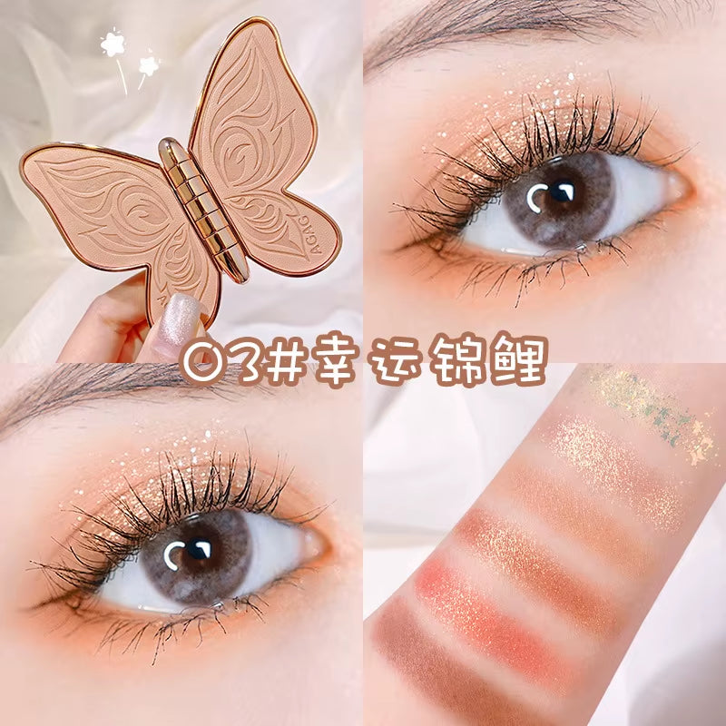 AGAG Brand Butterfly Eyeshadow Palette - 6 Color Collection with Pearl Sequins and Matte Finishes