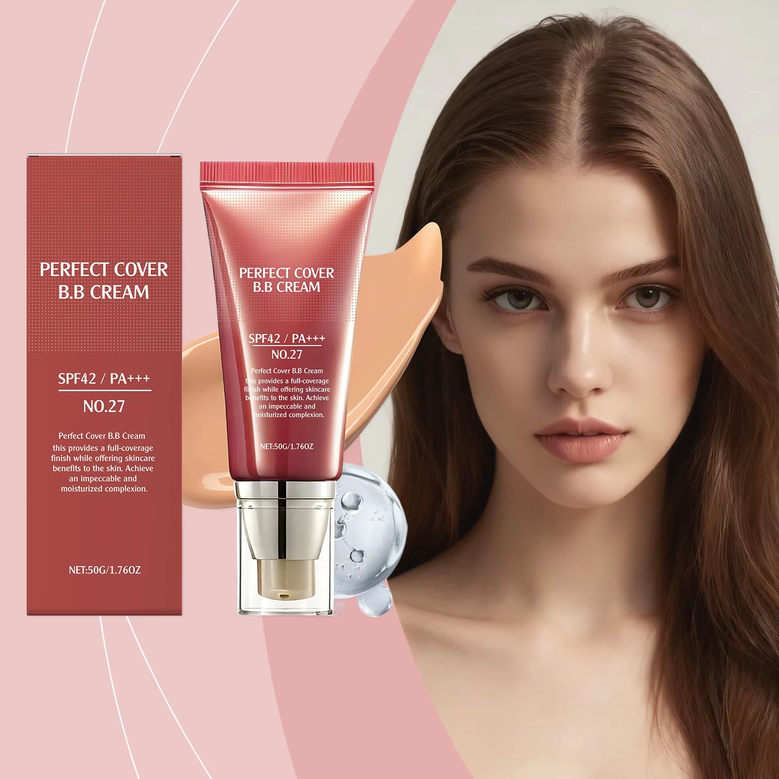 BB Cream SPF 42 PA+++ Tinted Moisturizer with Full Coverage Concealer for Dark Circles and Fine Lines