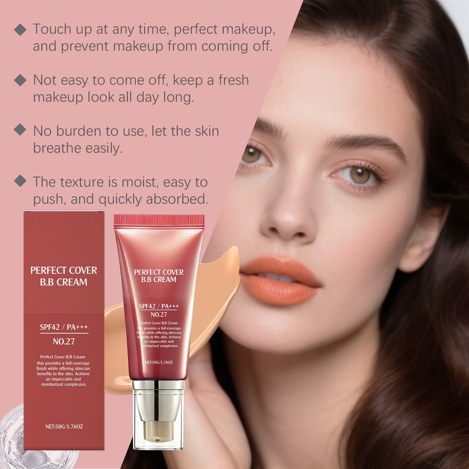 BB Cream SPF 42 PA+++ Tinted Moisturizer with Full Coverage Concealer for Dark Circles and Fine Lines
