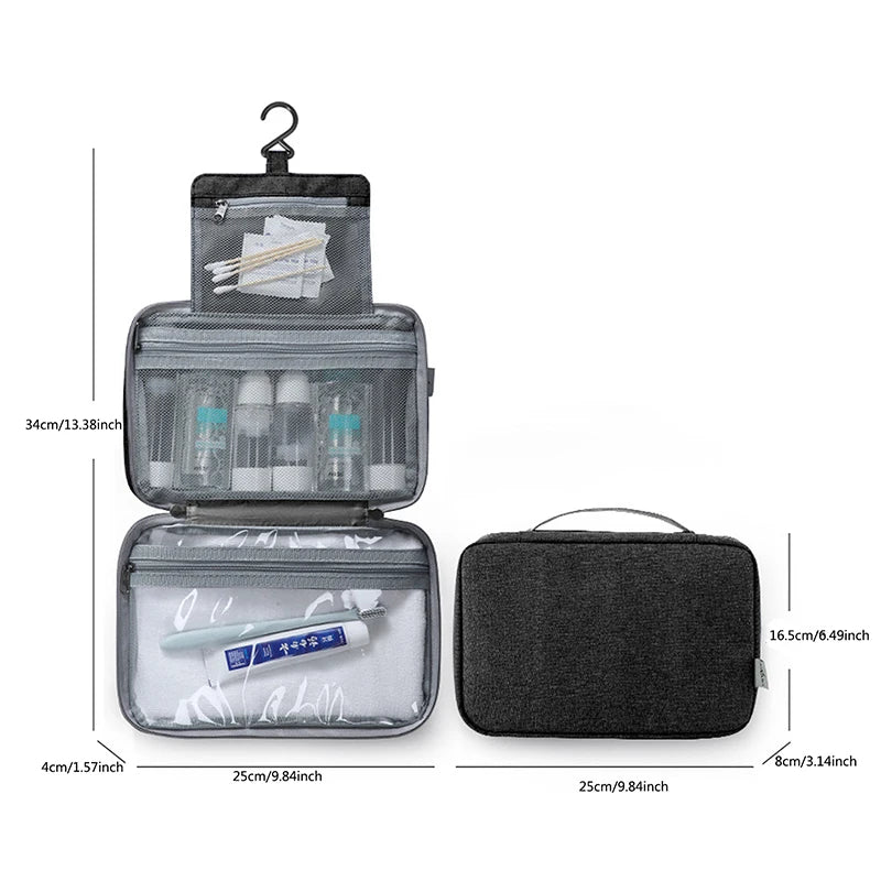 Large Waterproof Hanging Toiletry Bag - Foldable Travel Makeup and Cosmetic Organizer Case for Bathroom Supplies