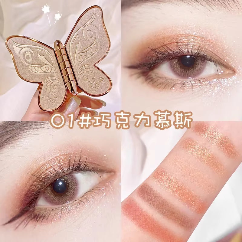 Butterfly Six-Color Eyeshadow Palette - Versatile Glitter and Matte Shades for Effortless Makeup Application in Korean Cosmetics