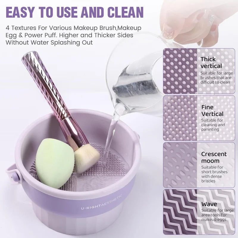 3-in-1 Silicone Makeup Brush Cleaner Mat with Foldable Washing Bowl and Drying Tools for Brushes and Sponges