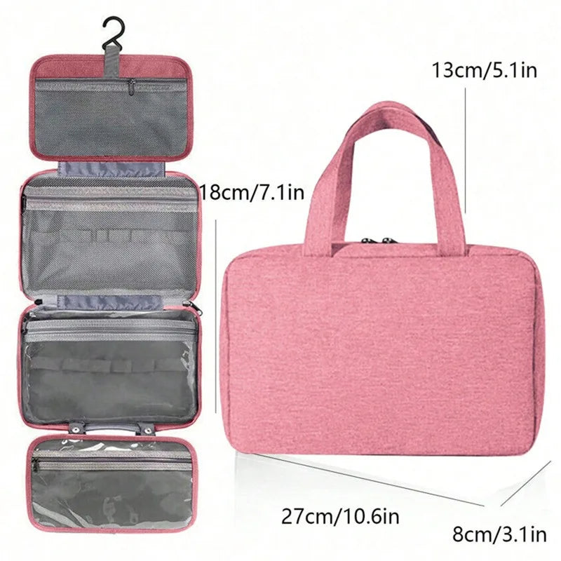 Large Waterproof Hanging Toiletry Bag - Foldable Travel Makeup and Cosmetic Organizer Case for Bathroom Supplies