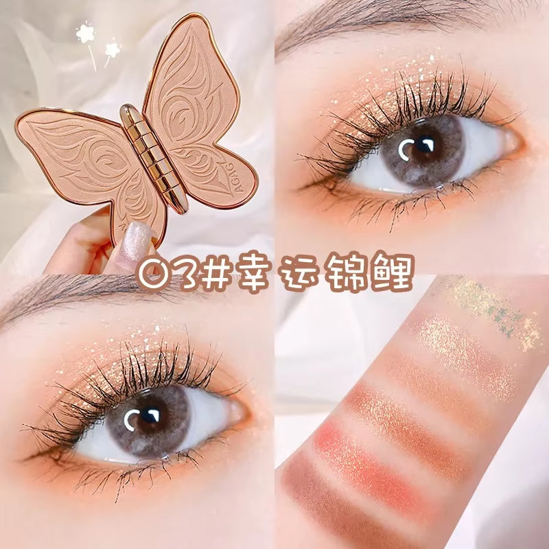 Butterfly Six-Color Eyeshadow Palette - Versatile Glitter and Matte Shades for Effortless Makeup Application in Korean Cosmetics