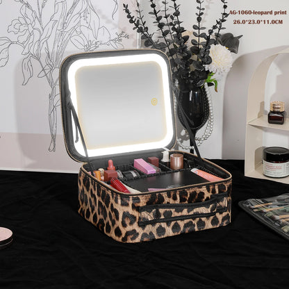Portable Cosmetic Travel Storage Case with 2000mAh LED Rechargeable Makeup Bag and Illuminated Mirror